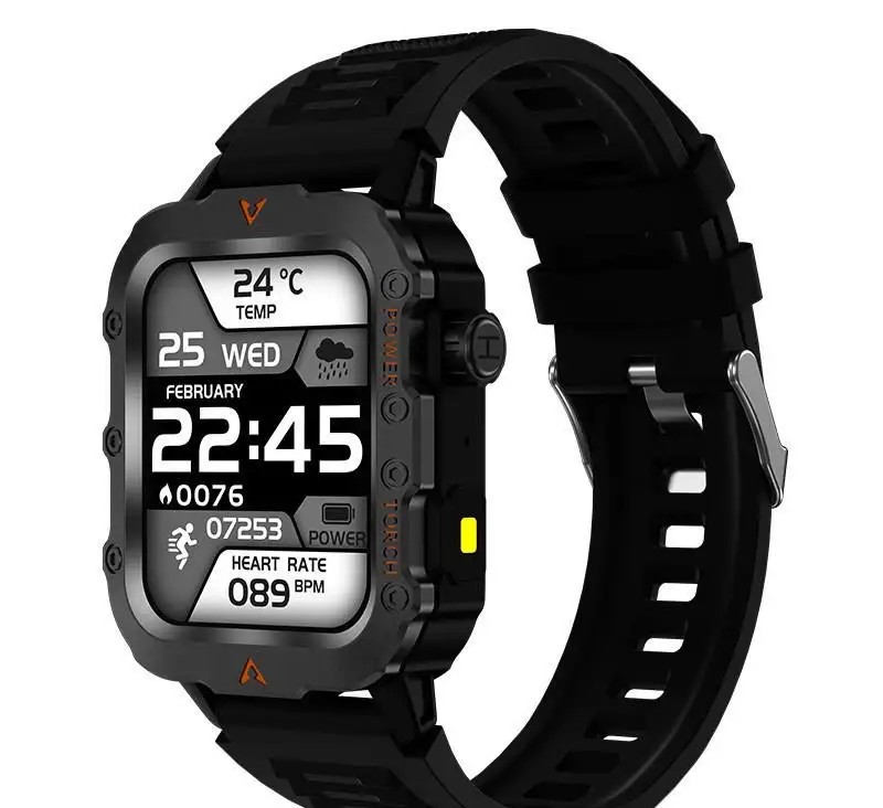 Laxasfit Q11 Smartwatch, black, with Hungarian menu. Features include: heart rate monitoring, sleep tracking, weather information, and blood oxygen level monitoring.