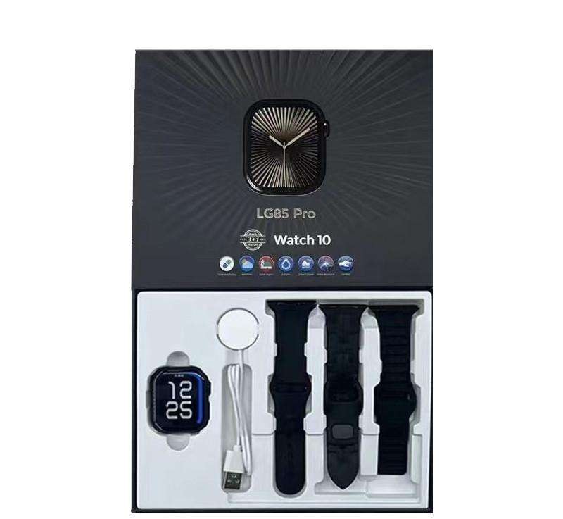 LG85 PRO Smartwatch, black, with 3 silicone straps.