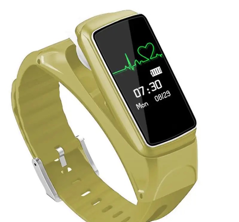 B7 Smartwatch with earbuds, gold color, so everything is within reach.