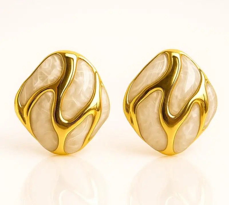 14k gold-plated stainless steel earrings, decorative ecru KST3479B