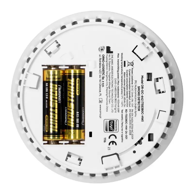 Battery smoke detector. 2xAA. sensor lifespan 10 years. Tuya Smart Wi Fi
