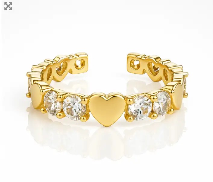 Gold-plated surgical steel ring, adjustable, with PST970 cubic zirconia