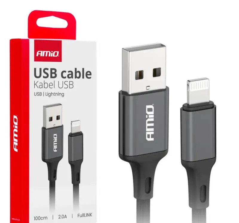 Charging cable usb a lightning iphone 2a 100cm fulllink amio 03901