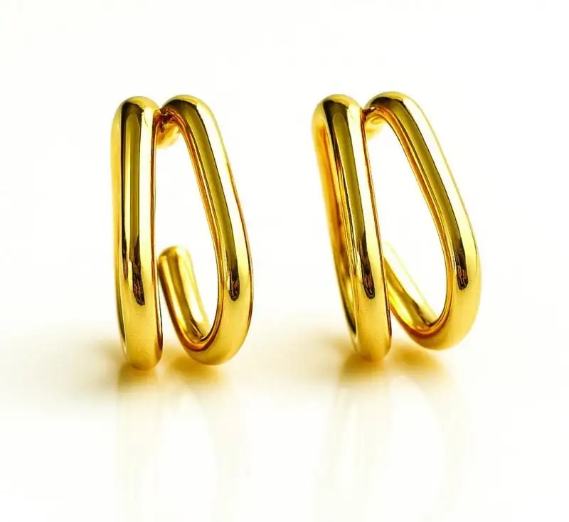 14k gold-plated stainless steel earrings, double oval KST3458