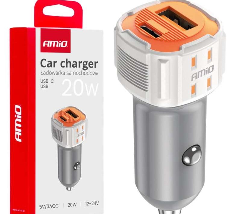 Car charger usb a usb c 20w amio 03882