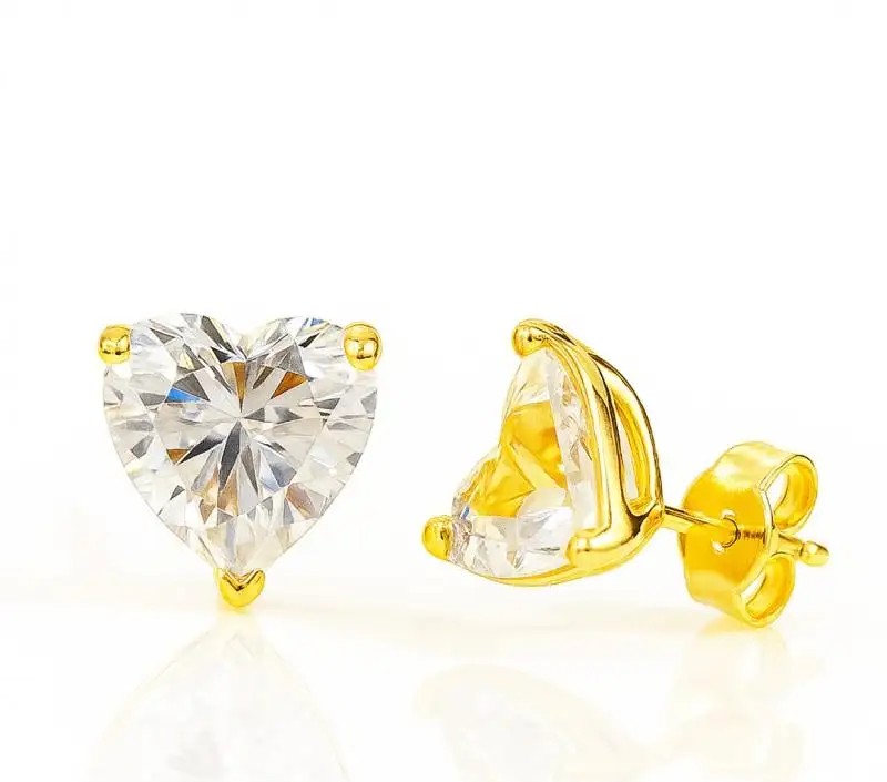 14k gold-plated stainless steel earrings with heart-shaped cubic zirconias KST3485
