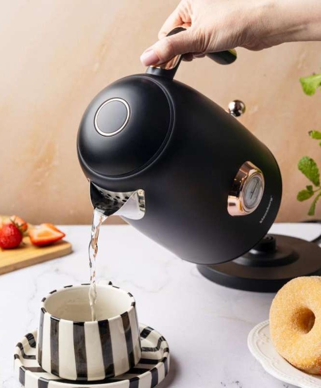 Electric kettle with thermometer. stainless steel. black. 1.7l. 1850 2200w. Klausberg. KB 9019