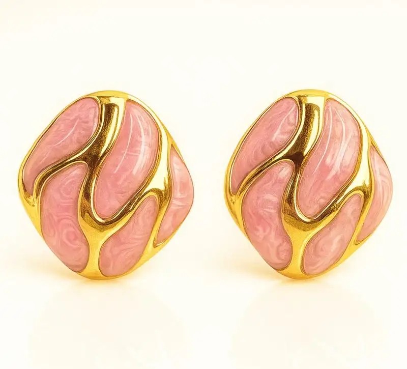 14k gold-plated stainless steel earrings, decorative pink KST3479R