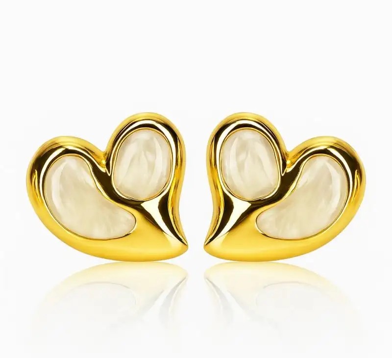 14k gold-plated stainless steel earrings, striking white hearts KST3481B
