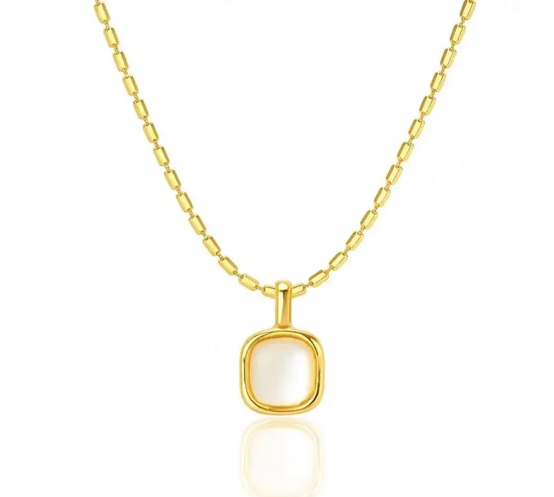 14k gold-plated stainless steel necklace, white square pendant NST2217