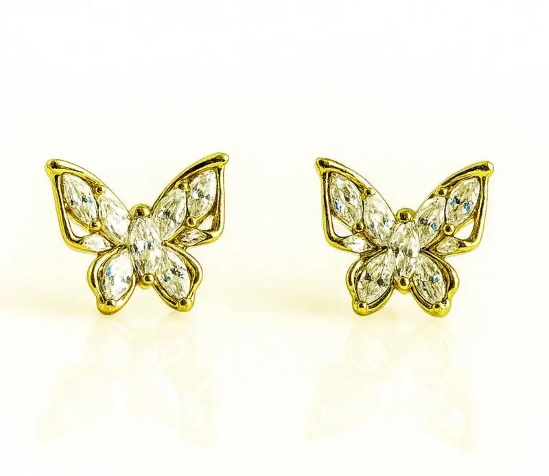 14k gold-plated stainless steel earrings with butterfly zircons KST3491