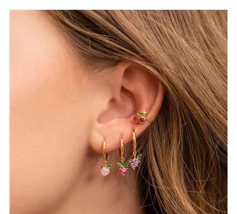 14k gold plated stainless steel earring with crystal fruity ear cuff 1pcs K1546WZ2