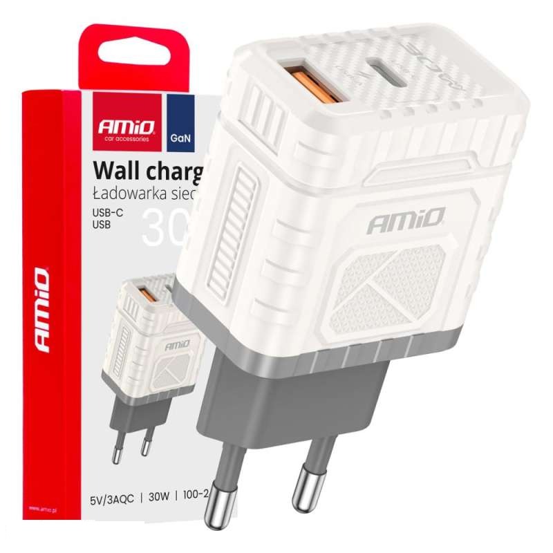 Quick charge GAN 30w USB A USB C AC Charger amio 04286