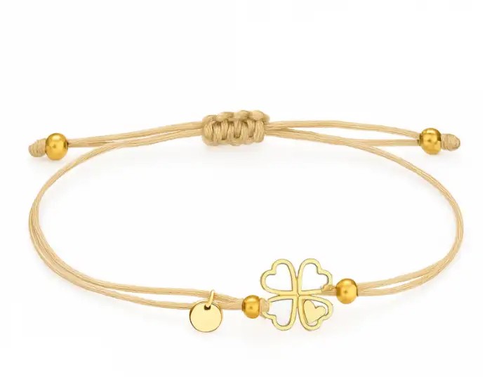 Gold-plated surgical steel CLOVER bracelet, cream on a string BST1553K