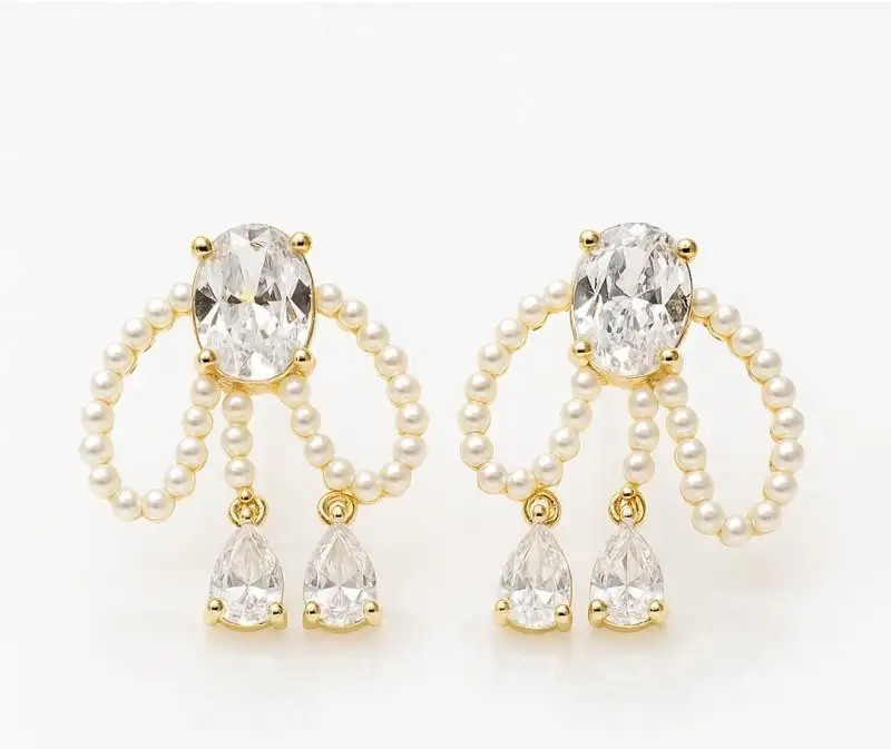 14k gold-plated stainless steel earrings, zircons, pearls KST3474