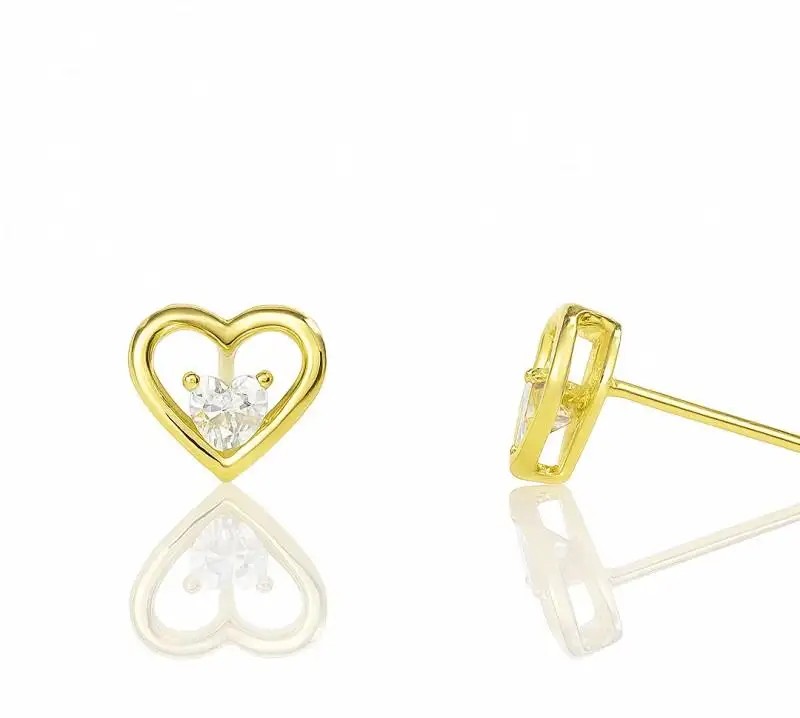 14k gold-plated stainless steel earrings with heart-shaped cubic zirconias KST3487