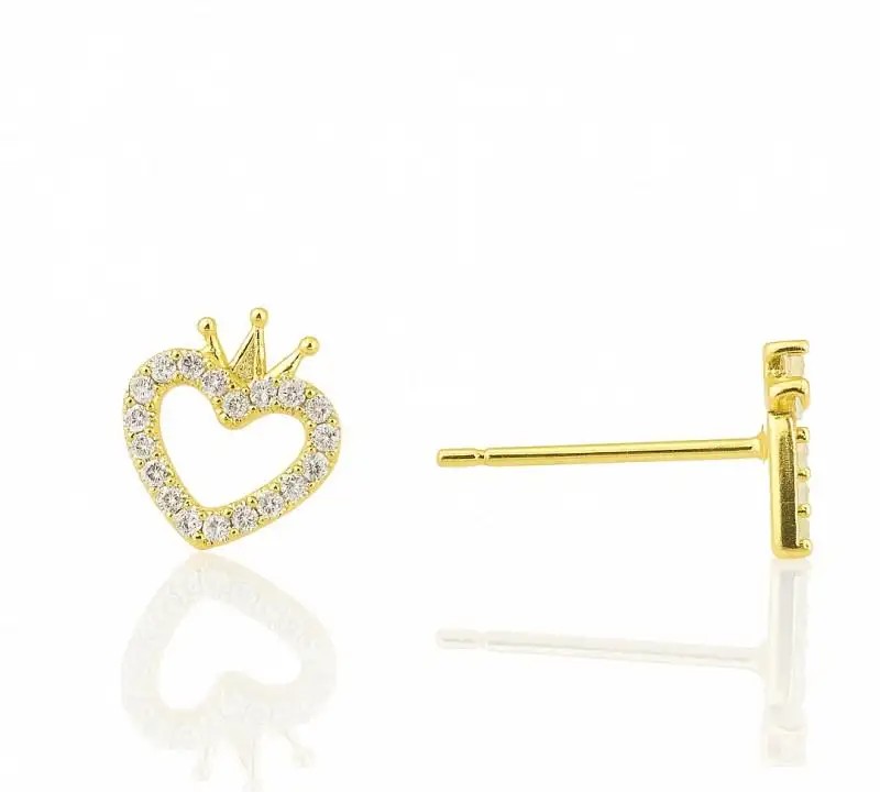 14k gold-plated stainless steel earrings, heart zircons, star KST3493