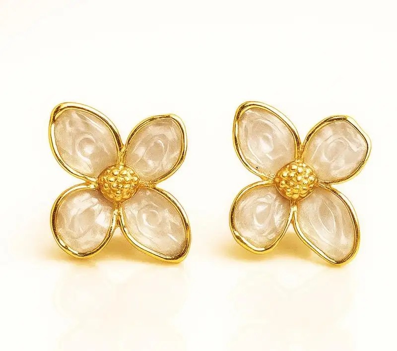 14k gold-plated stainless steel earrings, flowers, mother of pearl KST3480