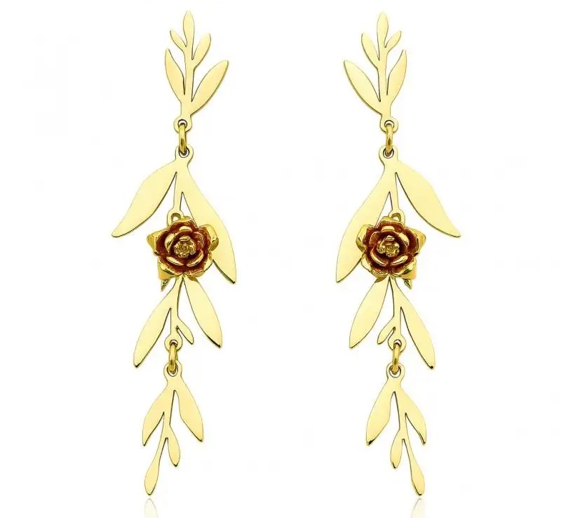 14k gold-plated stainless steel earrings, hanging flowers KST3441