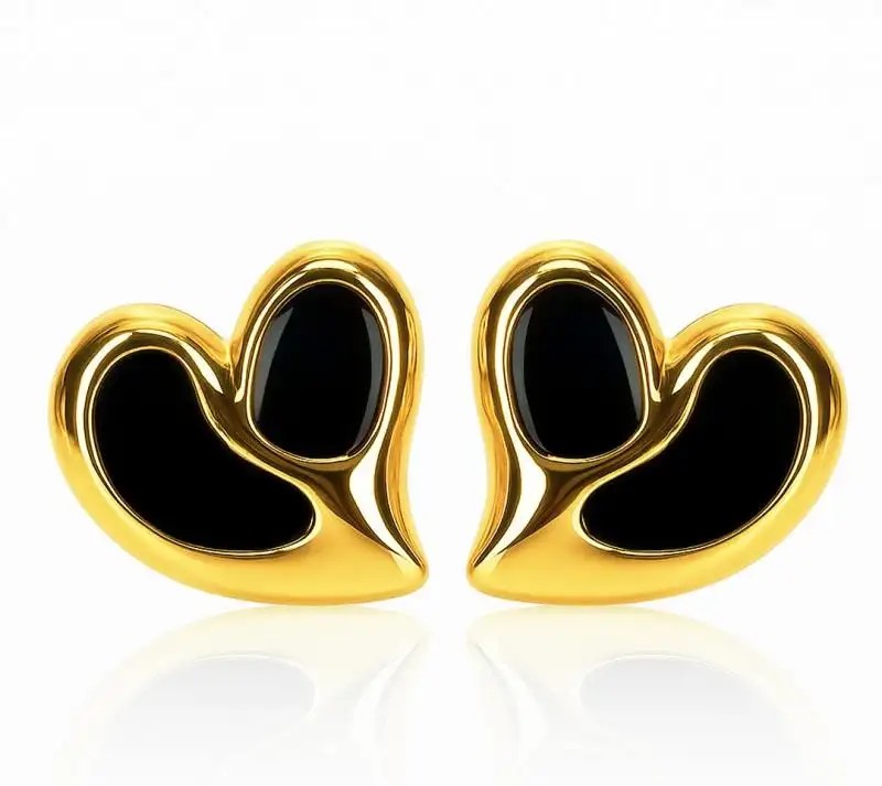 14k gold-plated stainless steel earrings, striking black hearts KST3481CZ