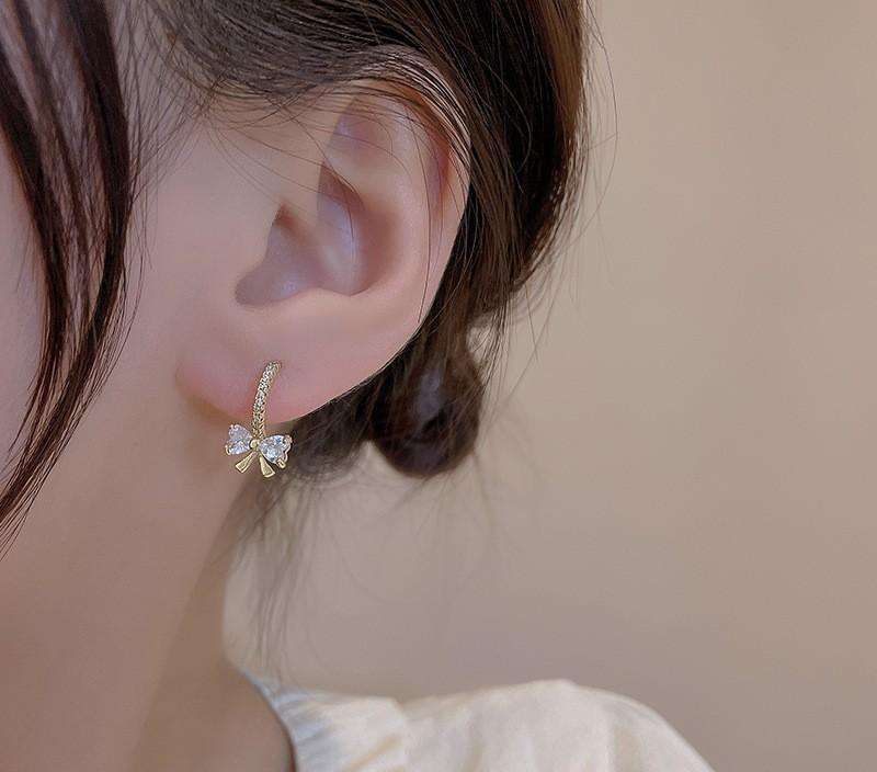 BOW earrings made of 14k gold-plated stainless steel, zircons, silver stud S925 KST3330