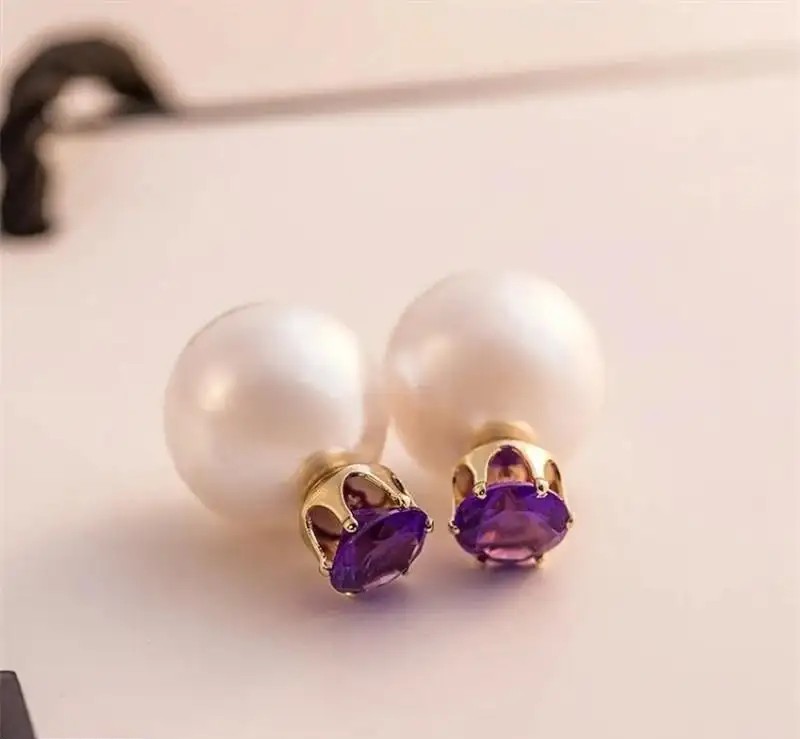Pearl Triball Earrings with Purple Crystal K70FIO