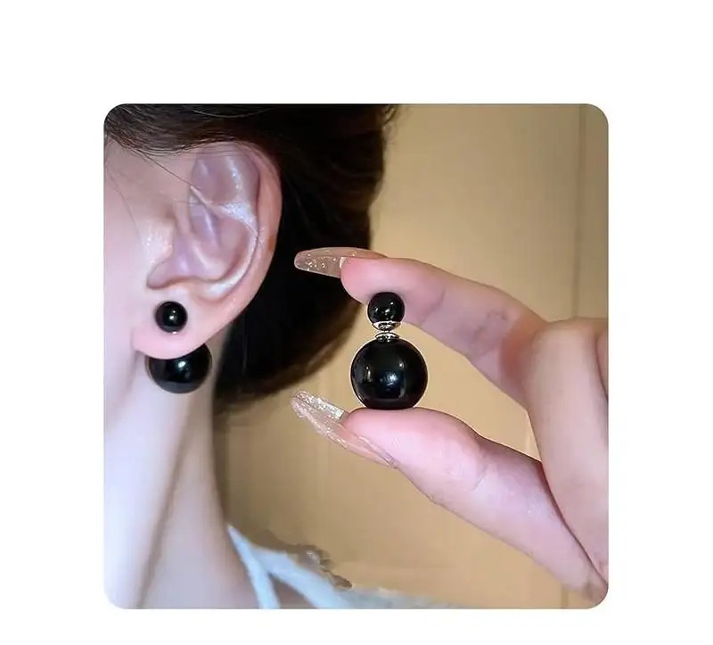 TRIBALL DOUBLE STUD EARRINGS, GLITTER, BLACK K69CZ