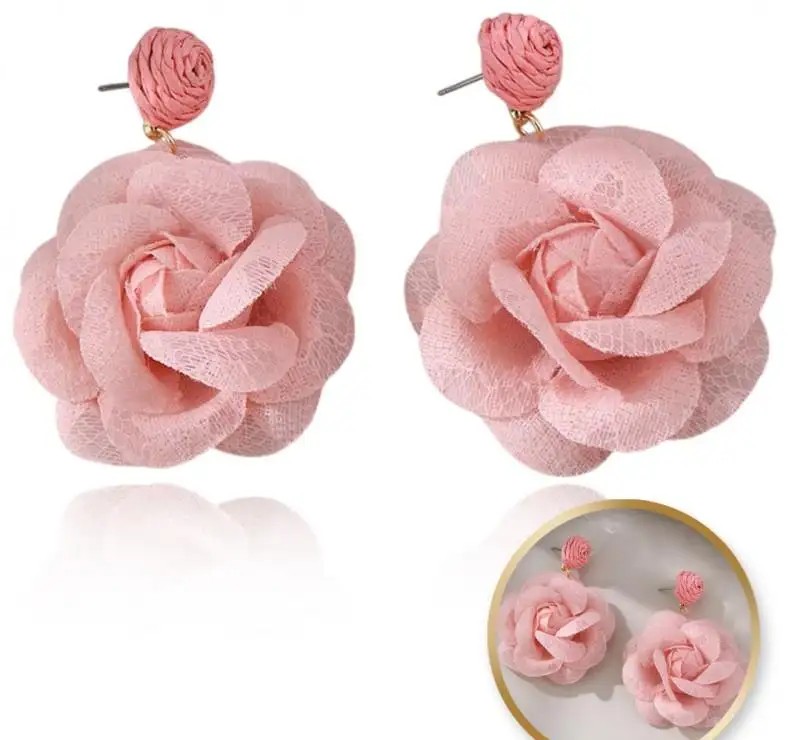 Hanging earrings, spectacular lace flower, pink ROSE stud K1707