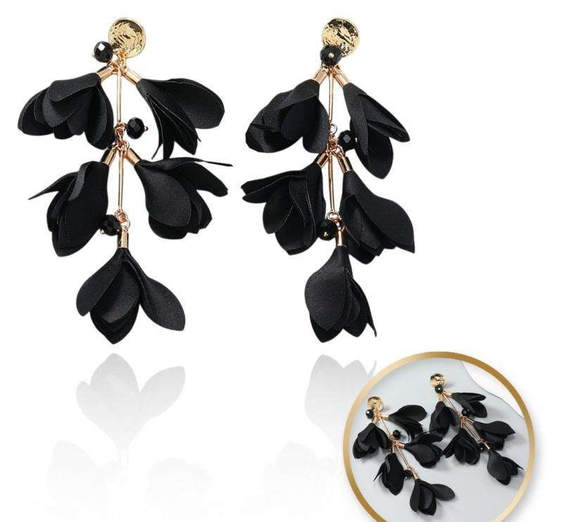 Drop earrings, spectacular tulle flower, black K1706