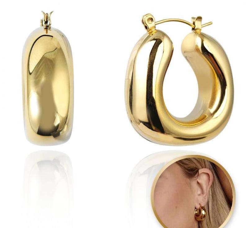 14k Gold Plated Stainless Steel Earrings Large Round KST3387