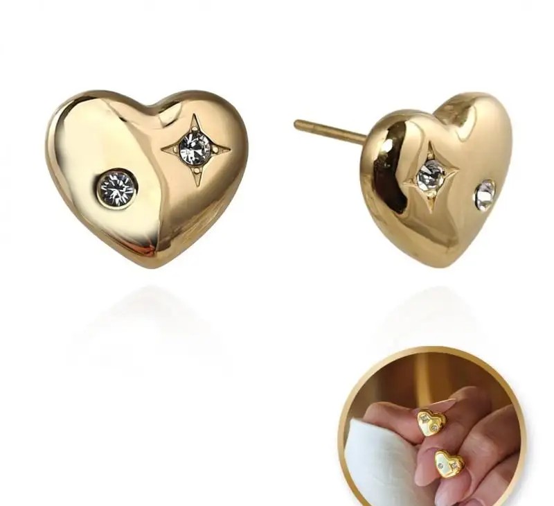 14k gold plated stainless steel earrings, HEART zircons KST3394