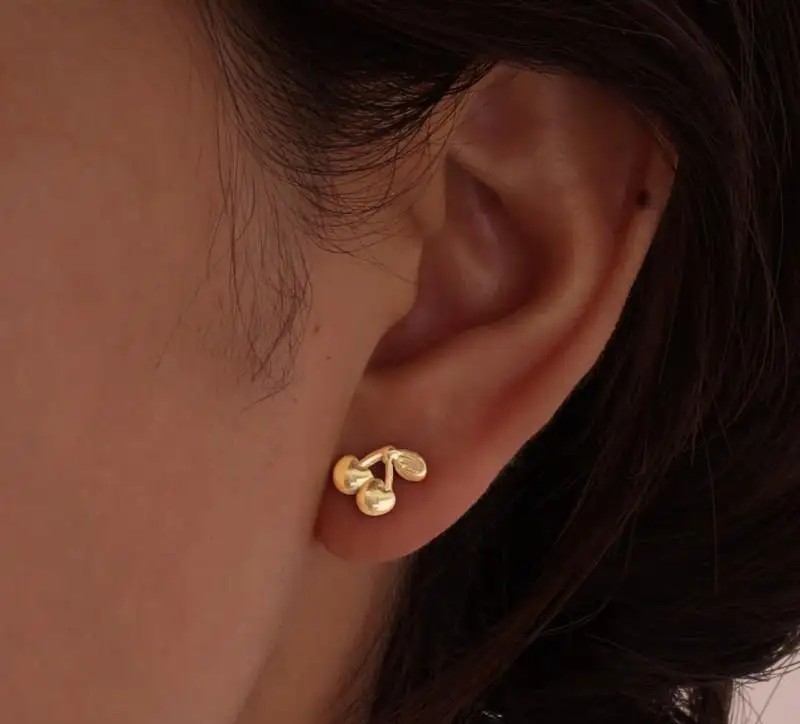 Stainless steel earrings plated with 14k gold CHERRY, silver stud S925 KST3317
