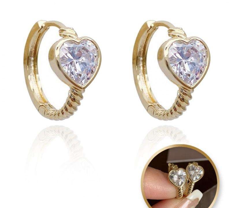 Stainless steel earrings plated with 14k gold, zircons HEARTS KST3339