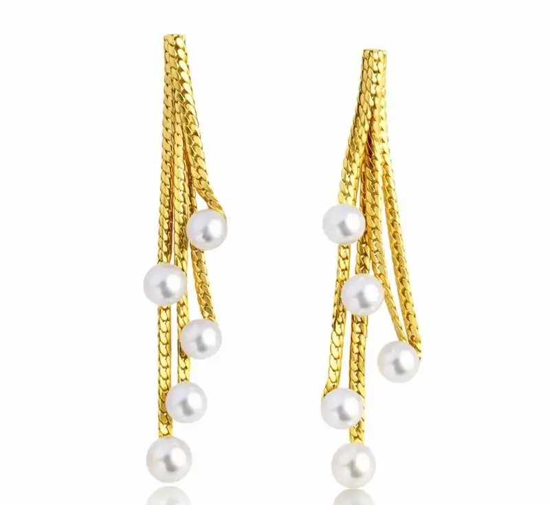 14k gold-plated stainless steel earrings with striking, dangling pearls KST3507