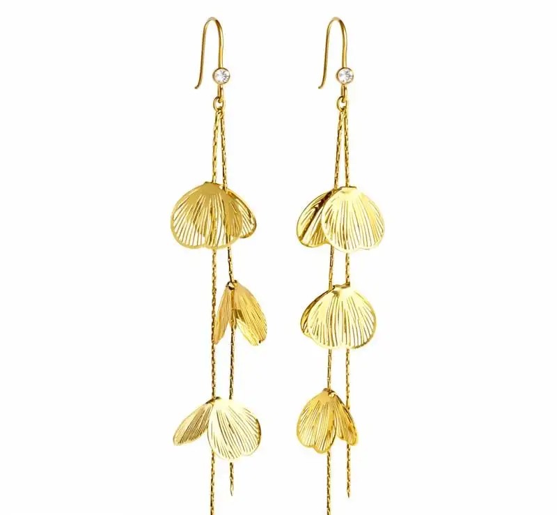 14k gold-plated stainless steel earrings, striking hanging flowers KST3506