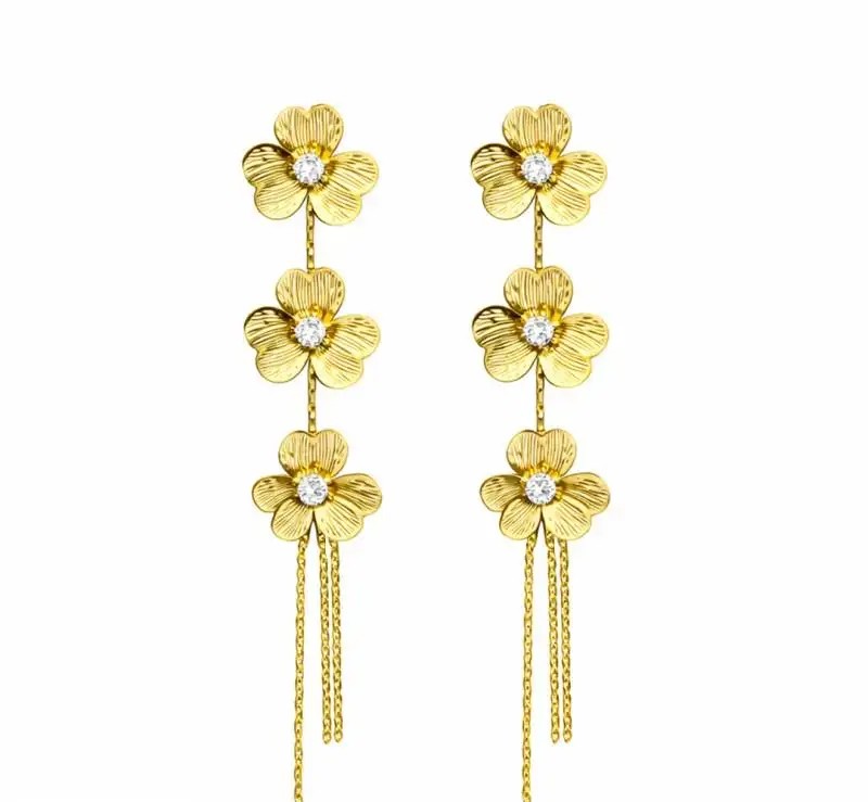 14k gold-plated stainless steel earrings, hanging flowers with cubic zirconia KST3509