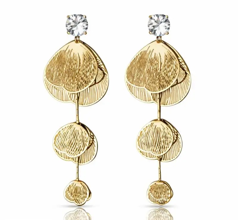 14k gold-plated stainless steel earrings, hanging flowers with cubic zirconia KST3510