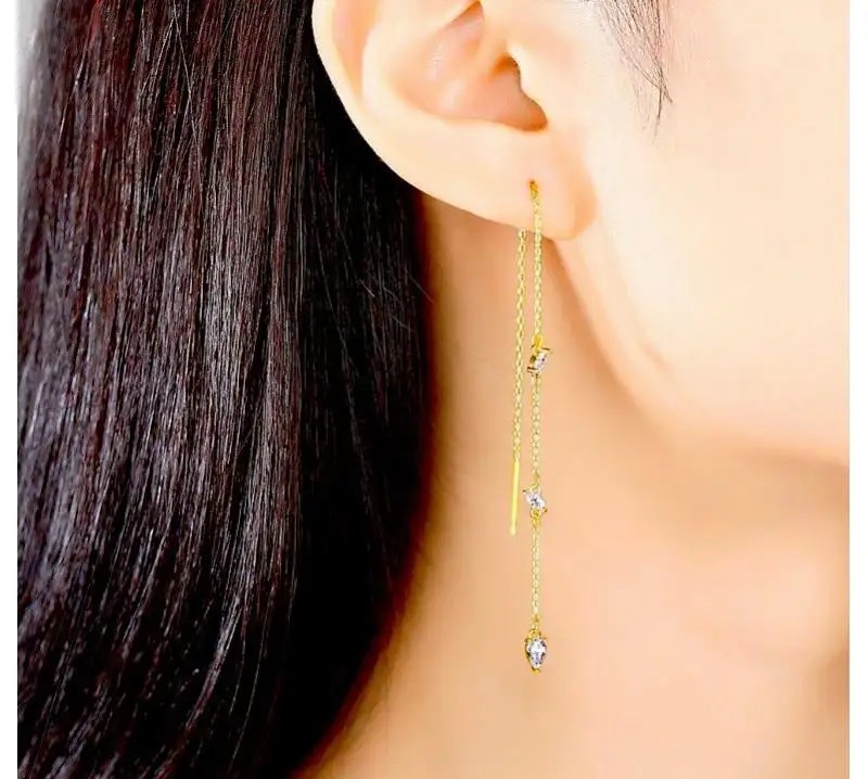Earrings made of 14k gold-plated stainless steel, zircons, hanging KST2852