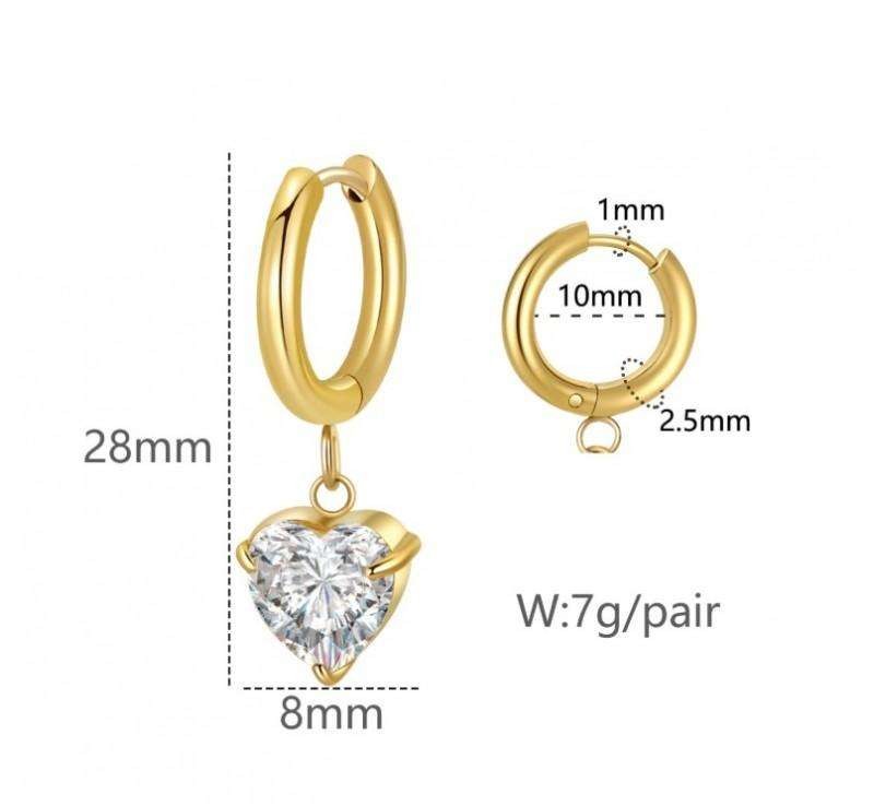 14k gold-plated stainless steel earrings with cubic zirconia, HEART KST3389
