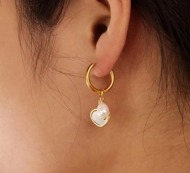 14k gold-plated stainless steel earrings, HEART, PEARL KST3319