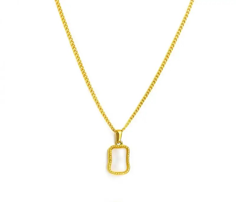 14k Gold Plated Stainless Steel Necklace, White Rectangle Pendant NST2218