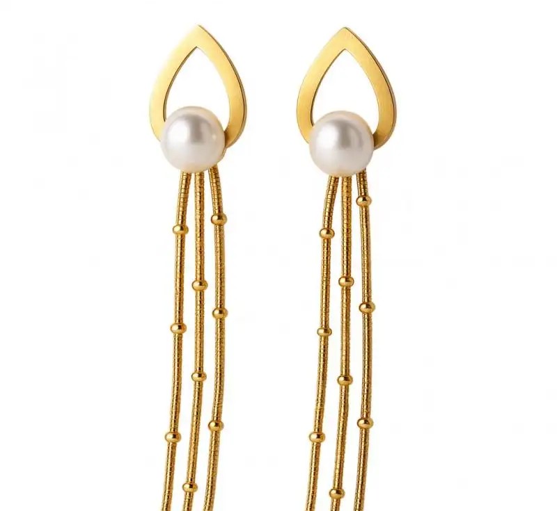 14k gold-plated stainless steel dangle earrings with pearl KST3437