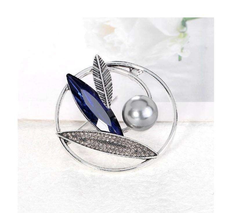 Decorative CRYSTAL brooch oval navy BZ86 Elegant brooch with crystals