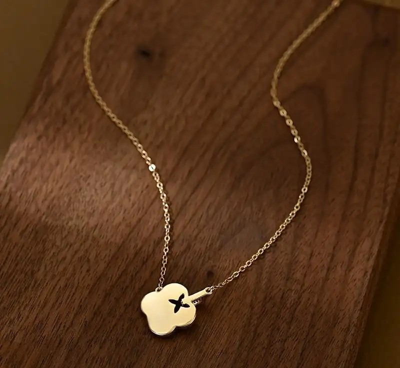 14k gold-plated stainless steel necklace, cubic zirconia, clover NST2196