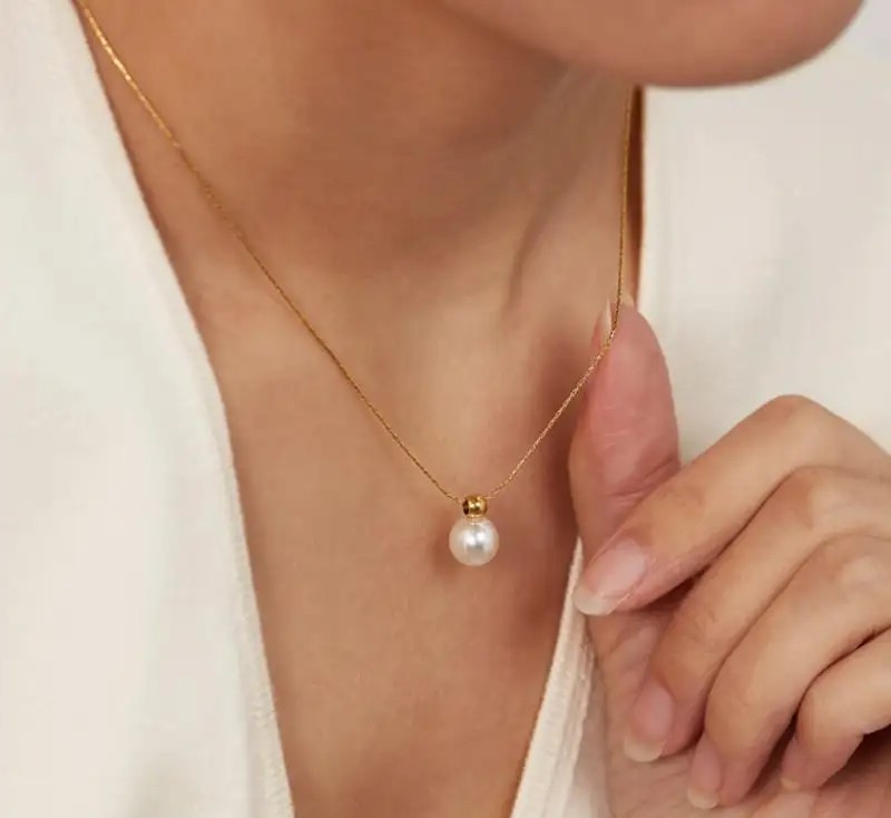 Necklace stainless steel plated with 14k gold, elegant, PEARL NST2147