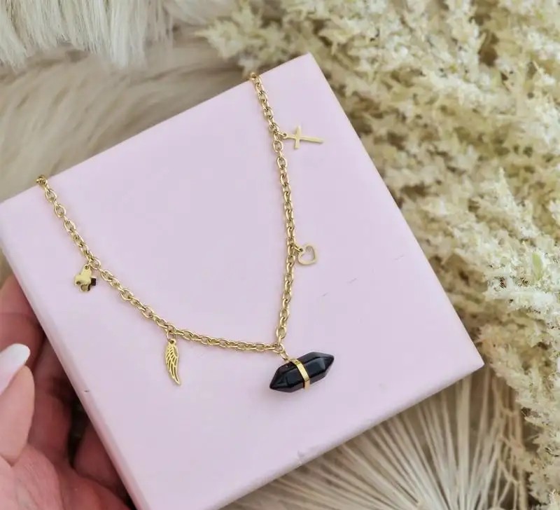 Necklace stainless steel gold-plated 14k gold rock crystal NST1585CZ