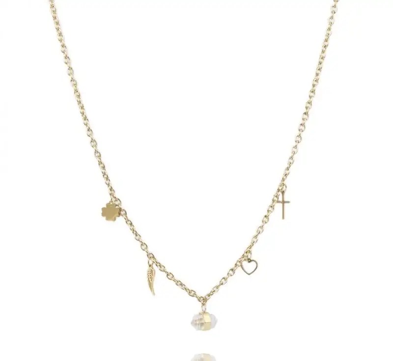 Necklace stainless steel gold plated 14k gold rock crystal NST1585