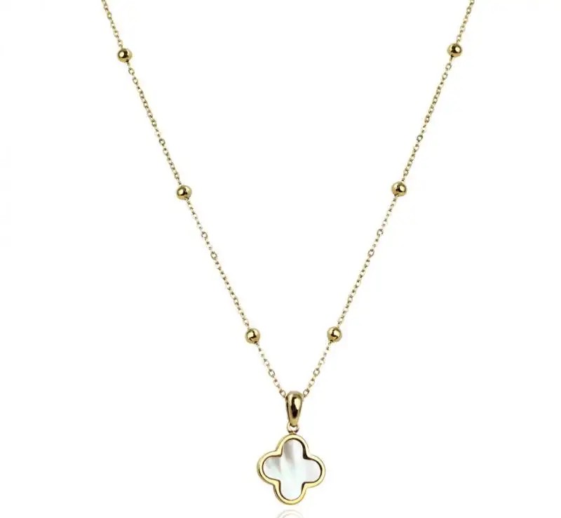 14k gold-plated stainless steel necklace, clover, mother of pearl NST2187