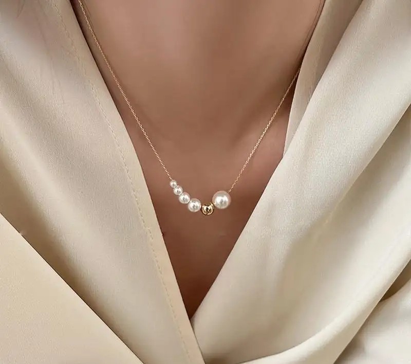 Necklace stainless steel gold plated with 14k gold, PEARLS NST2171