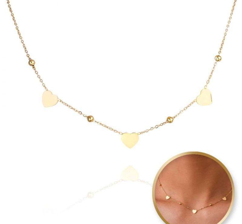 Necklace stainless steel gold plated 14k gold, hearts, balls NST2033